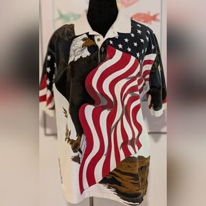 Patriotic Eagle and Flag Polo Shirt Large